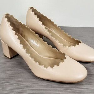 Chloe Lauren Scalloped Pump, Honey Leather, Womens Size 5 / 35